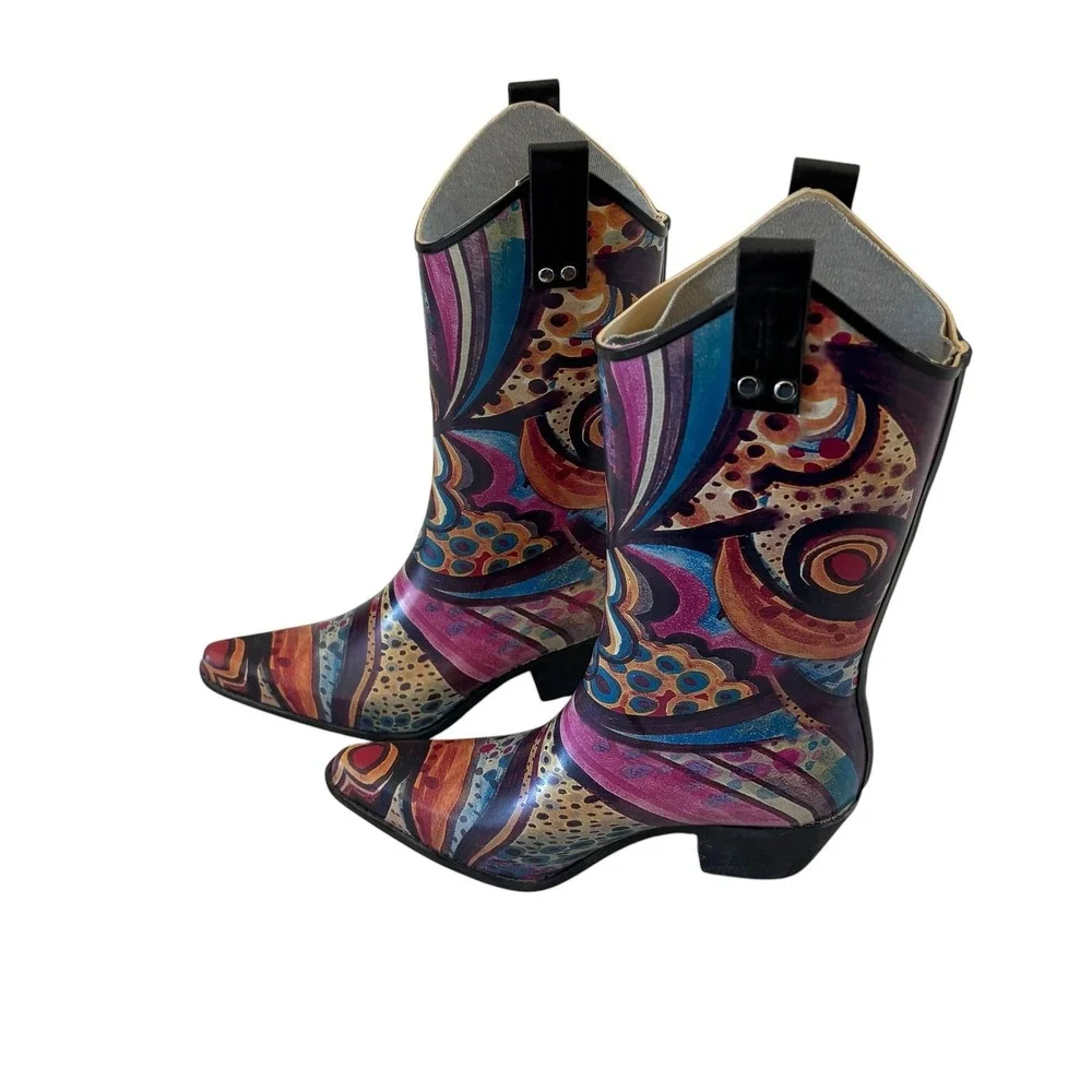 J. Peterman Nomad Yippy‎ Rain Boots Womens 7 Monet Western Cowgirl